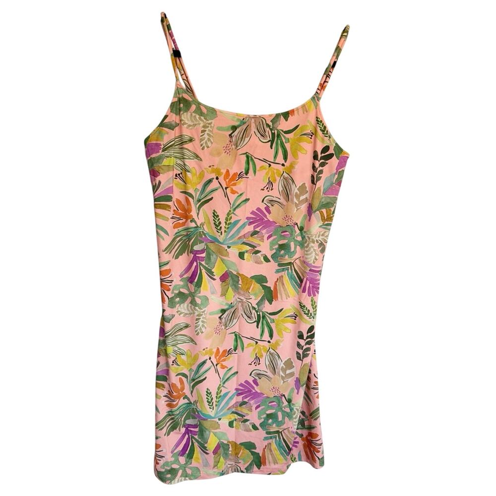 Power 2 the Flower S Pink Tropical Mini Dress Stretch Shelf Bra, EUC